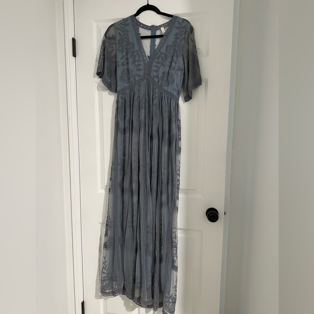 PinkBlush Blue Lace Mesh Overlay Maternity Maxi Dress Size M